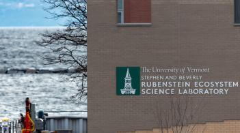 The ecosystem science laboratory building with Lake Champlain in the background.