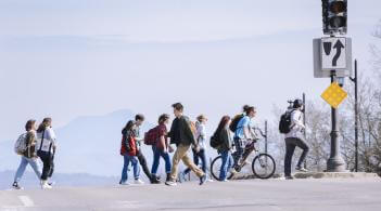 Students crossing Main Street