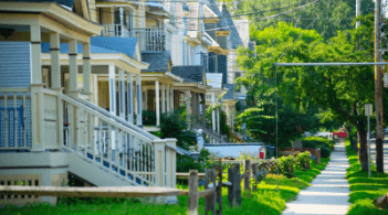 Houses along a sidewalk in Burlington, Vermont