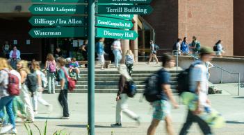 Students walking to class on campus