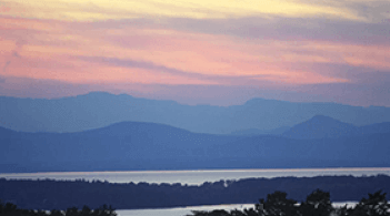 Lake and mountains at sunset