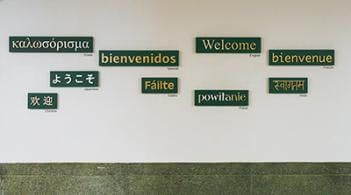 A wall covered with various languages 