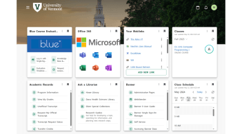 myUVM dashboard displaying various tiles