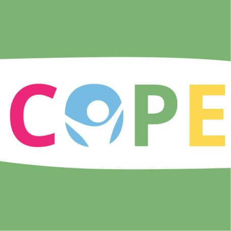 COPE logo ("COPE" spelled out with a stick figure in the "O")