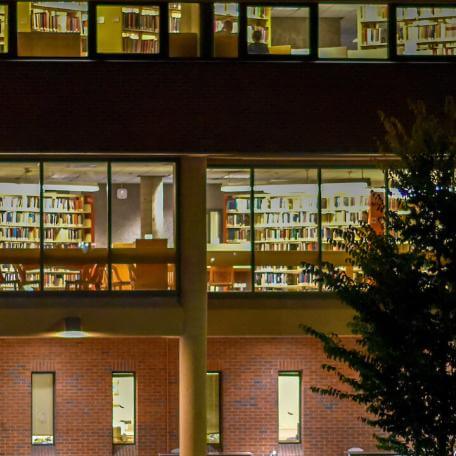 Howe Library exterior at night