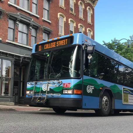 Green Mountain Transit bus on College Street in Burlington