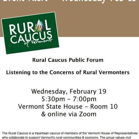 Vermont Rural Caucus event alert