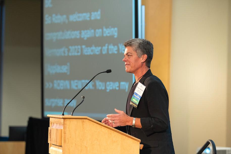 Robyn Newton speaks at Vermont Outstanding Educators Day