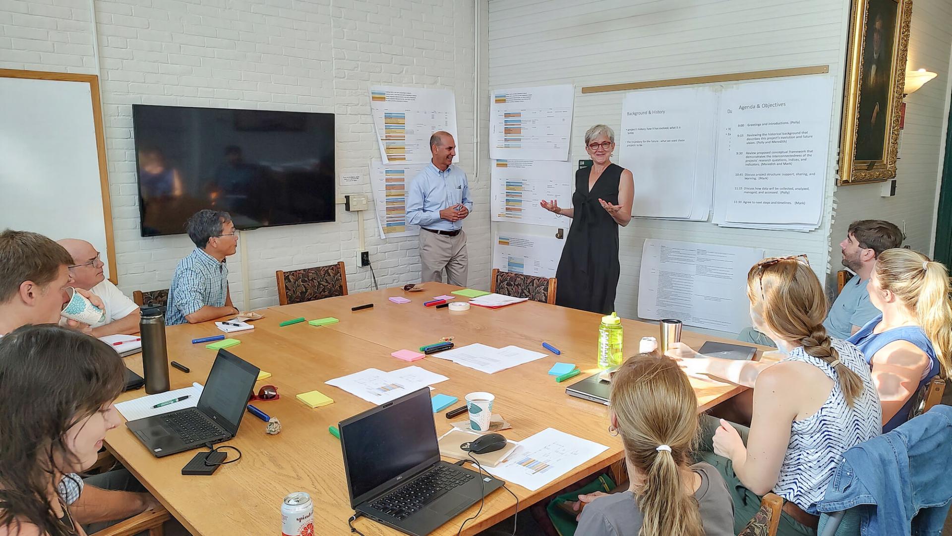 FSRC Director Polly Ericksen addresses the Sustainability Metrics Planning grant research teams.