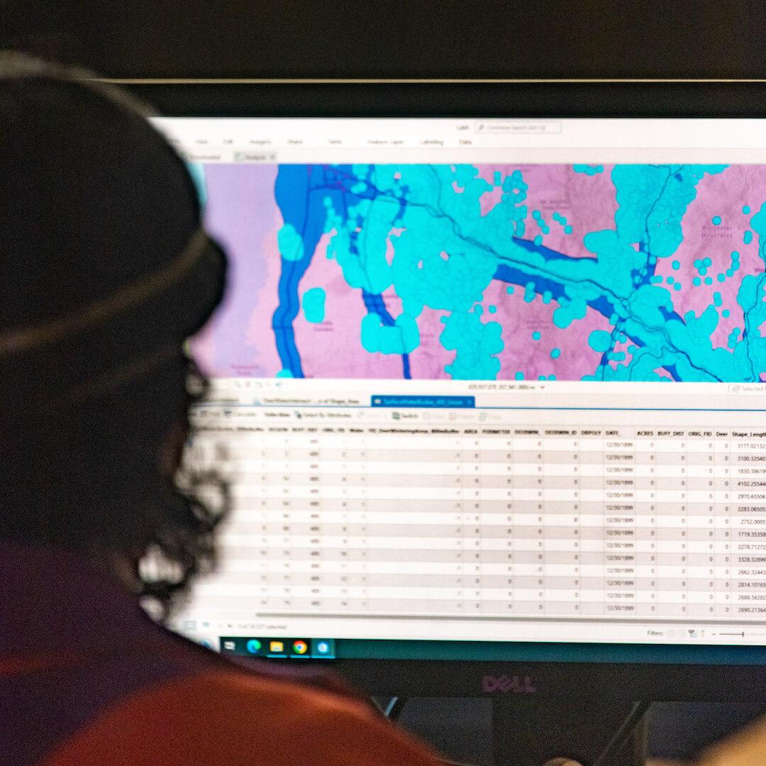 A student examines a heat map on a computer screen.