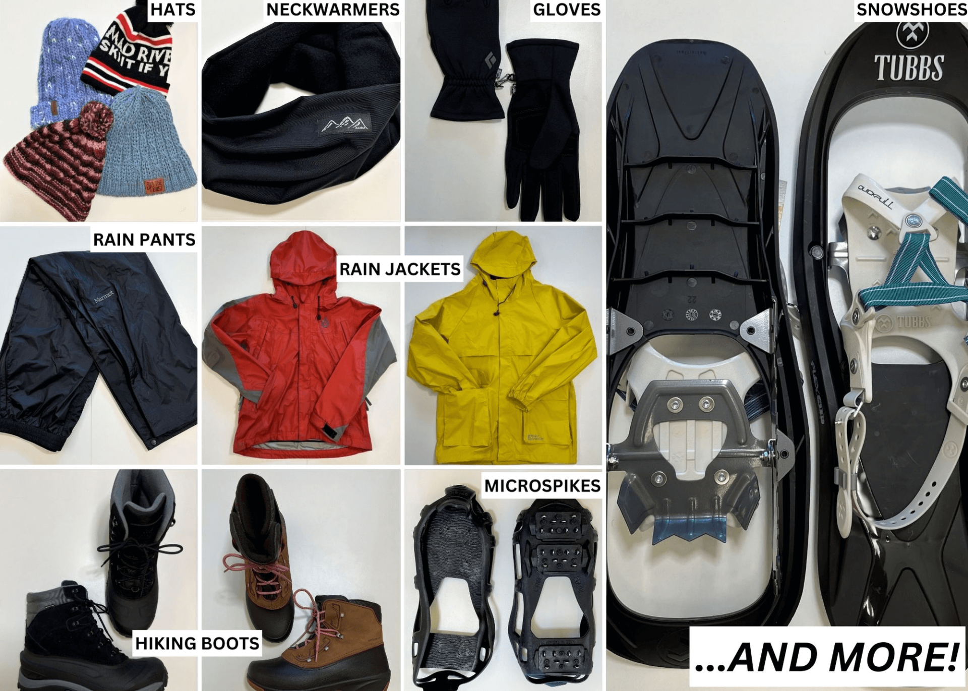 A collage of available pieces of gear from the RSENR Gear library.