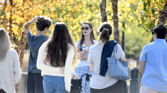 Students attend a campus tour