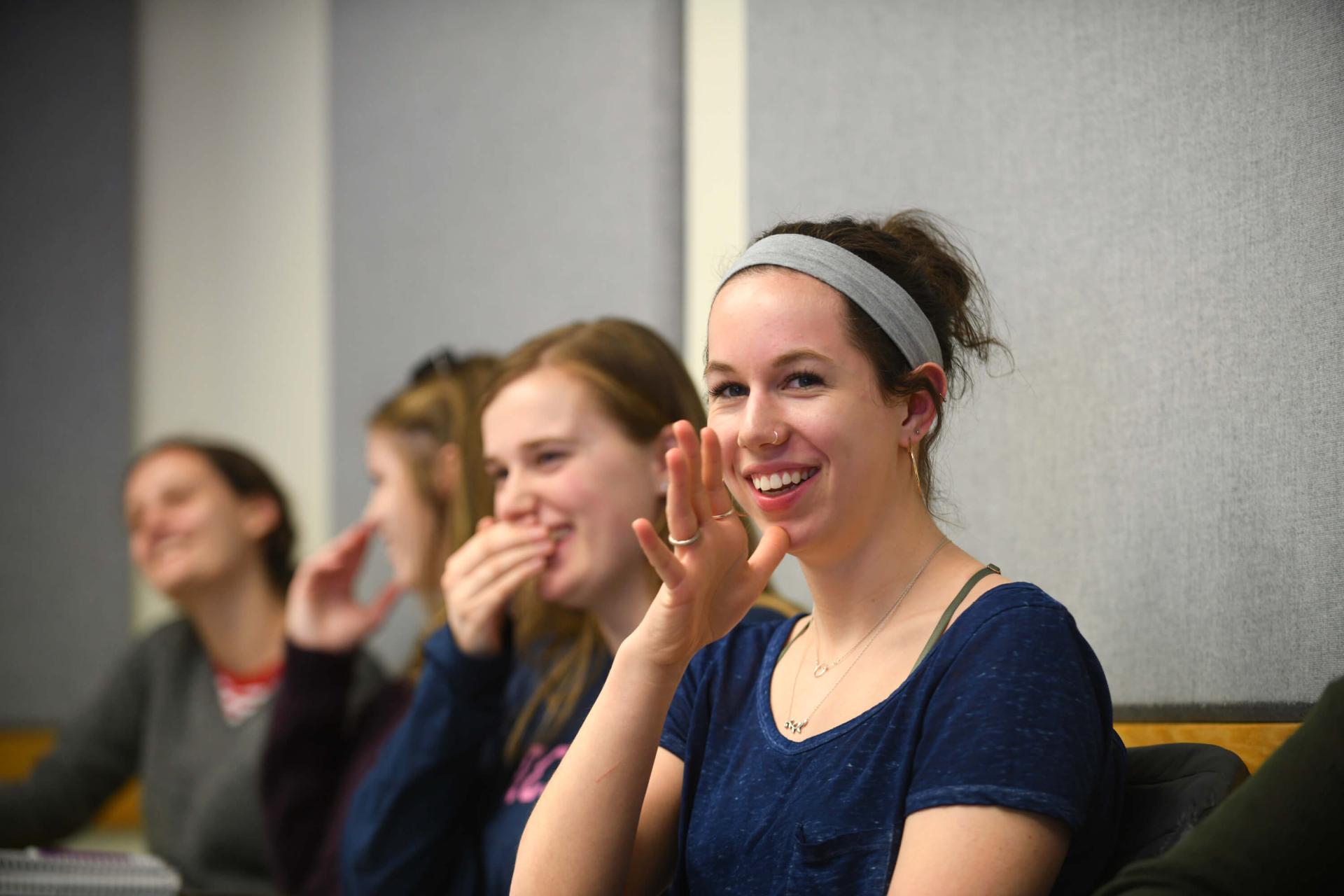 ASL students having fun in class.