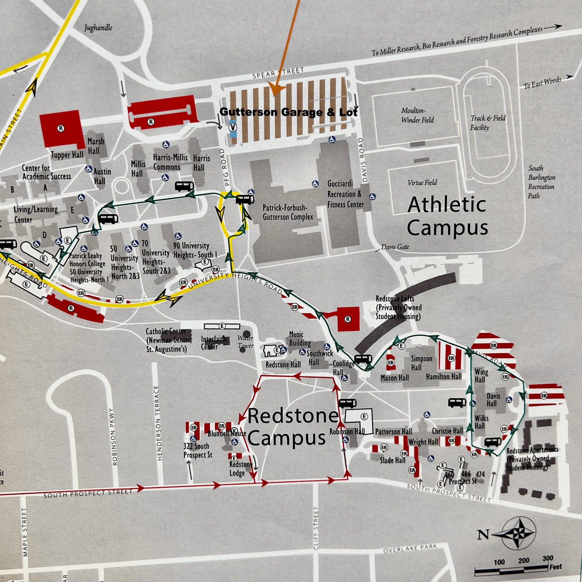 a map of student resident red parking locations on the UVM campus