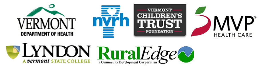 Logos: Vermont Department of Health; NVRH; Vermont Children's Trust Foundation; MVP Health Care; Lyndon College; RuralEdge
