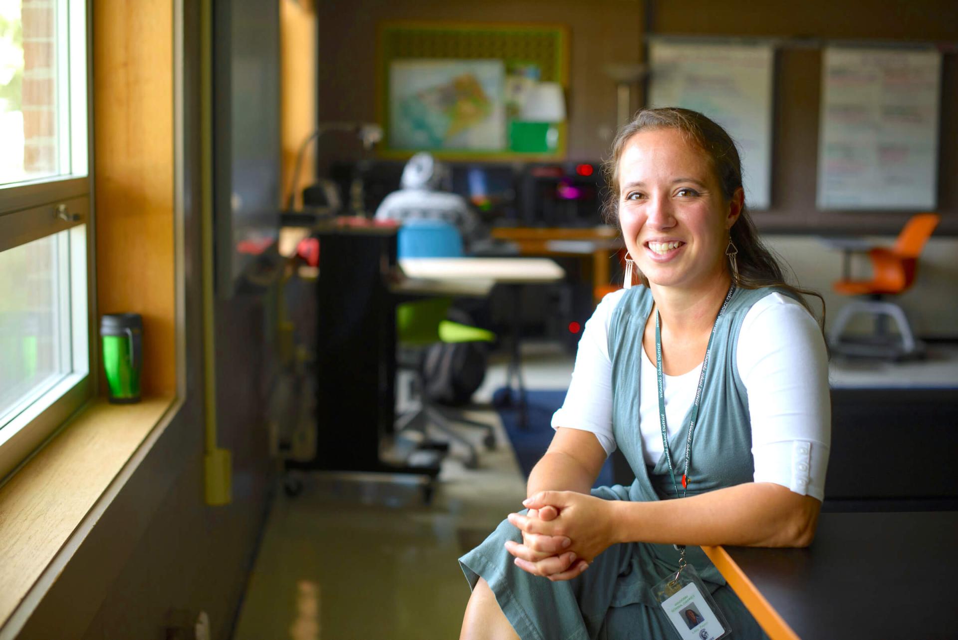 Winooski High School Teacher Liz Payeur in her classroom.