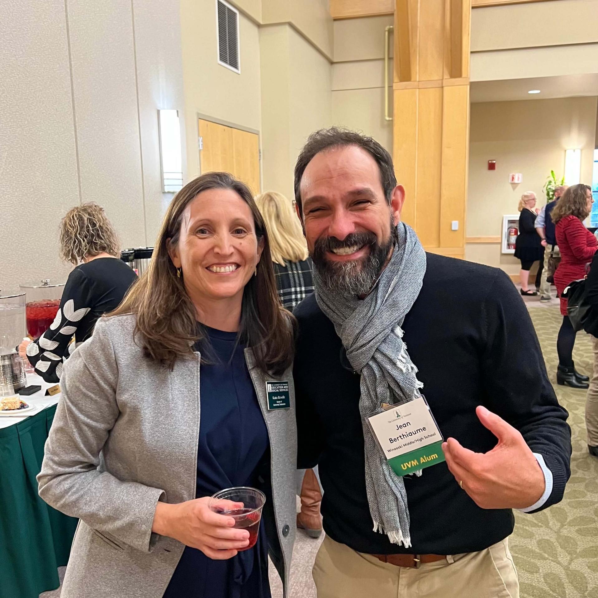 Katie Revelle and award recipient Jean Berthiaume smiling at the 2023 Outstanding Educator Awards Reception.
