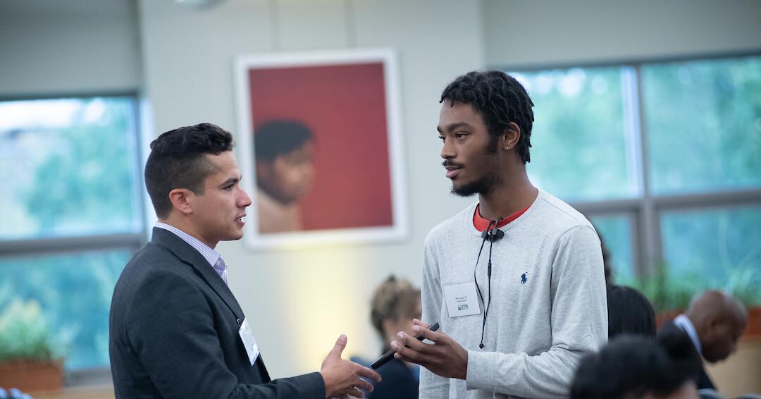 People talking at a career event
