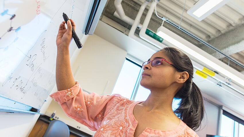Physics student at the whiteboard