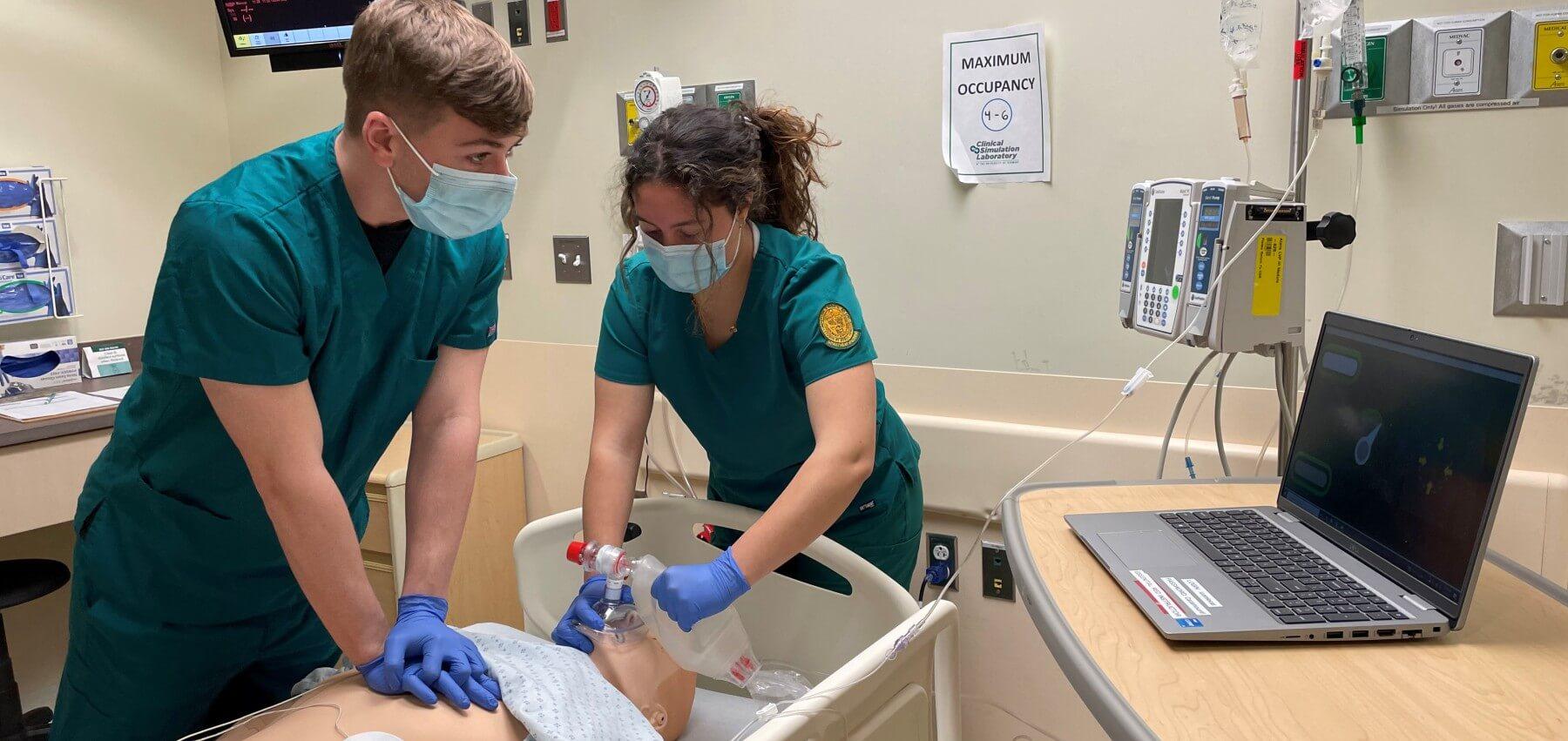 UVM nursing students in a code blue clinical simulation activity