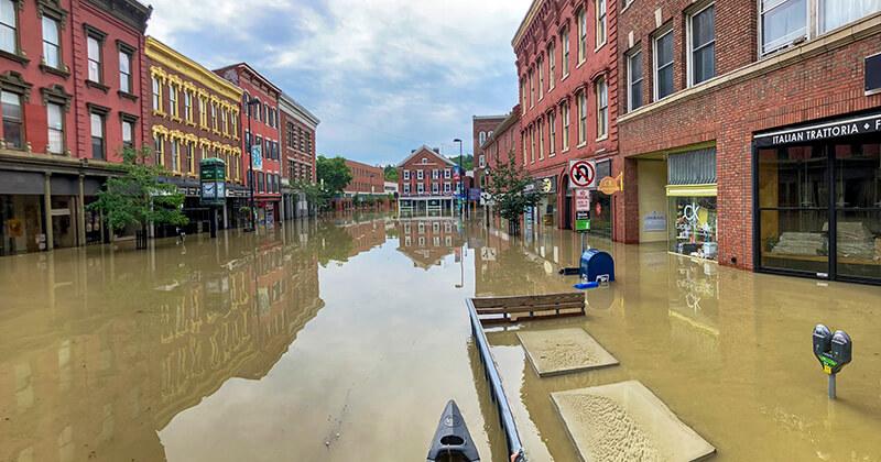 Image of downtown Montpelier after the 2023 flood
