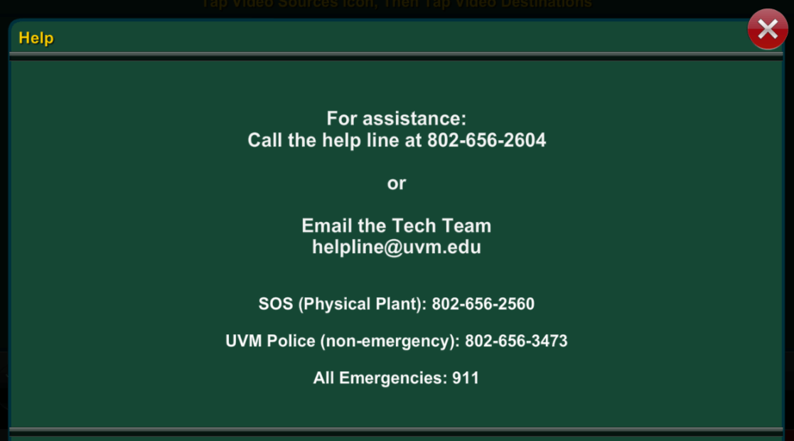 Crestron help screen