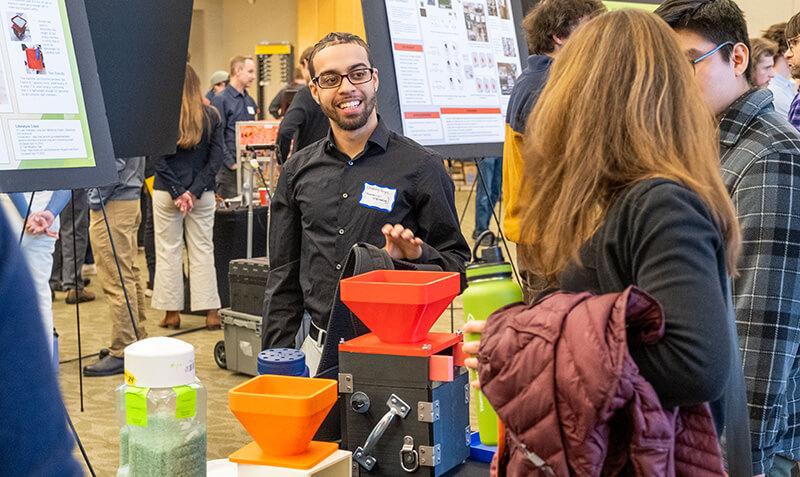 An ME student shares his team's project at Design Night