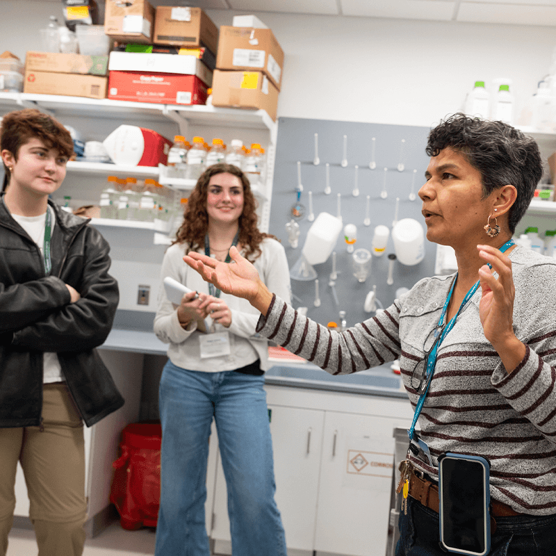 Students visit a shared resource lab at the UVM Cancer Center.