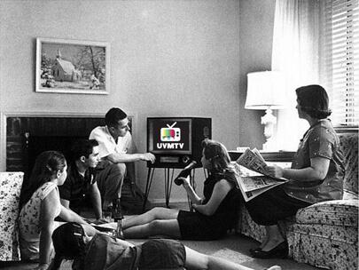 Retro shot with UVMTV logo overlaid on an old television