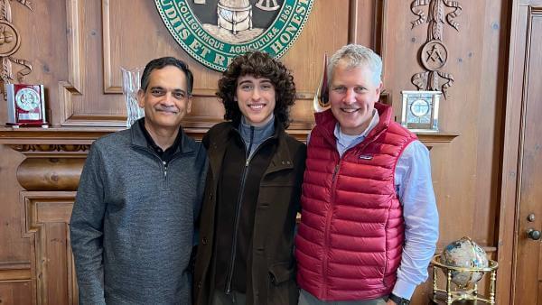Zupan with former UVM President Garimella and Dean Jenemann after finding out they won the Truman