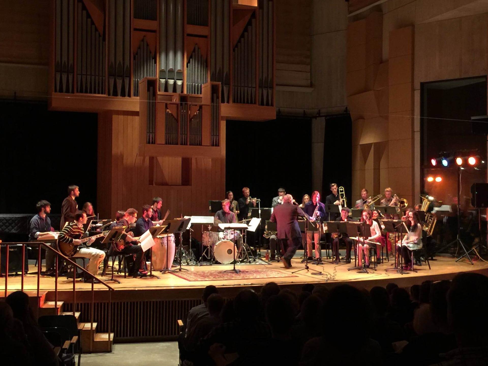 Latin jazz ensemble performing on the stage