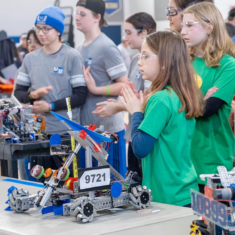 Students await their turn to compete in the Vermont FTC state championships