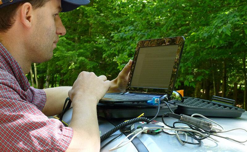 Environmental engineering researcher doing field work