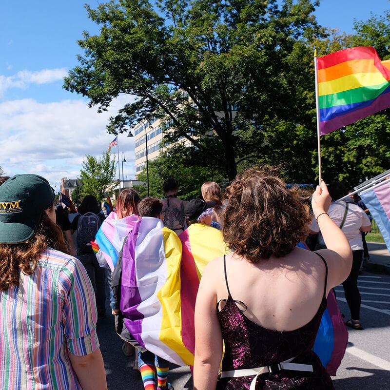 Group of people attending pride parade
