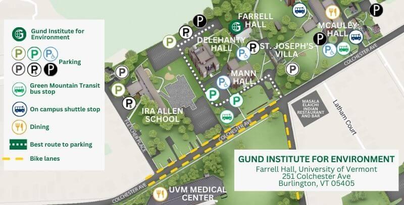 A map showing the location of Farrell Hall and surrounding area