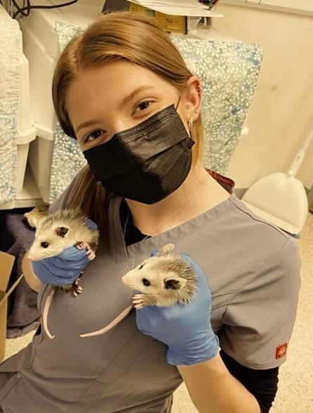 student holding animals