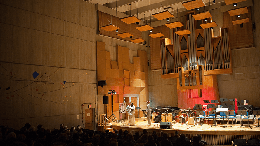 interior view of main stage of UVM Recital Hall
