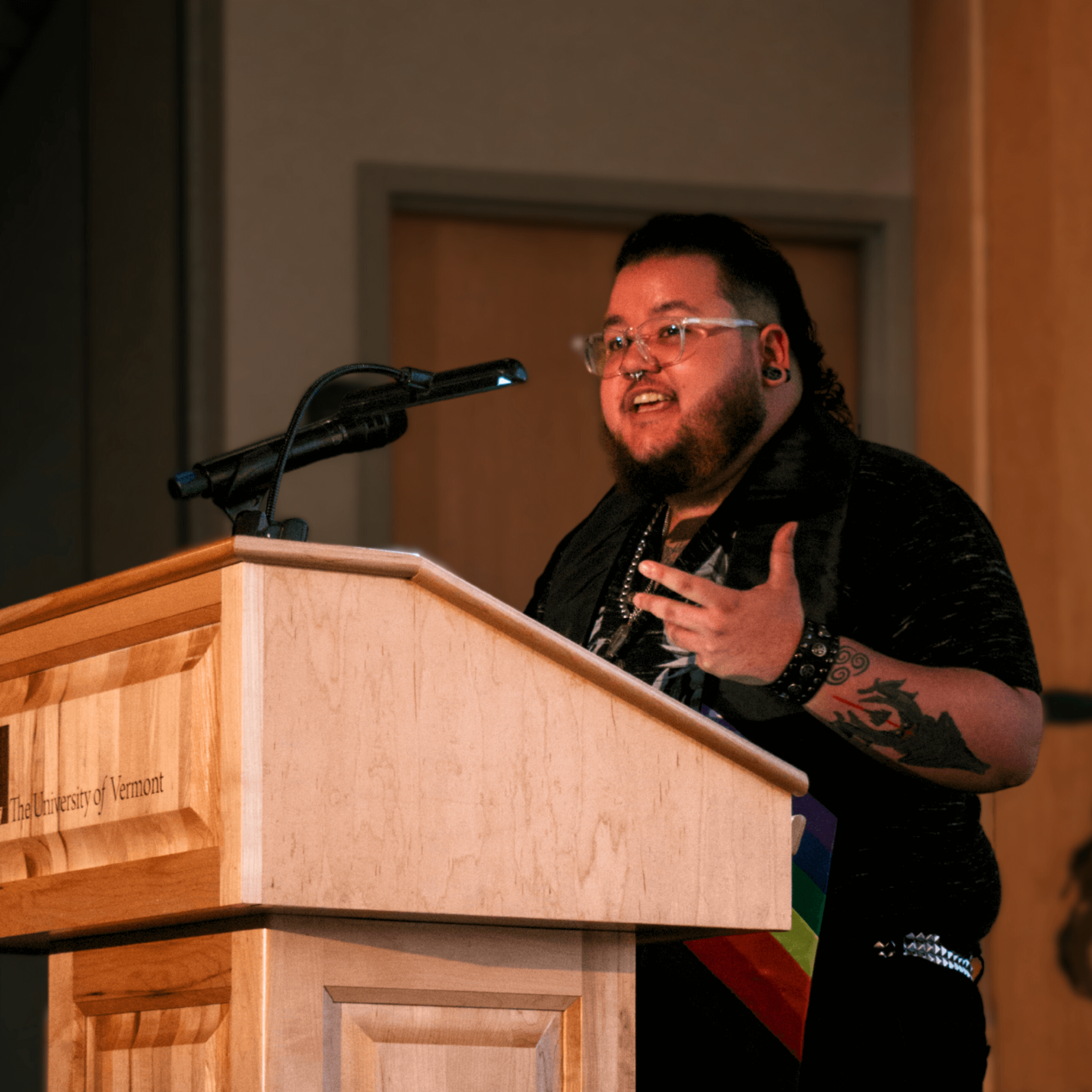 Student speaks at podium