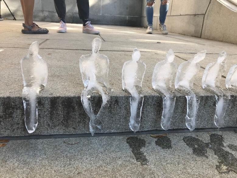 Ice sculpture posed on stairs
