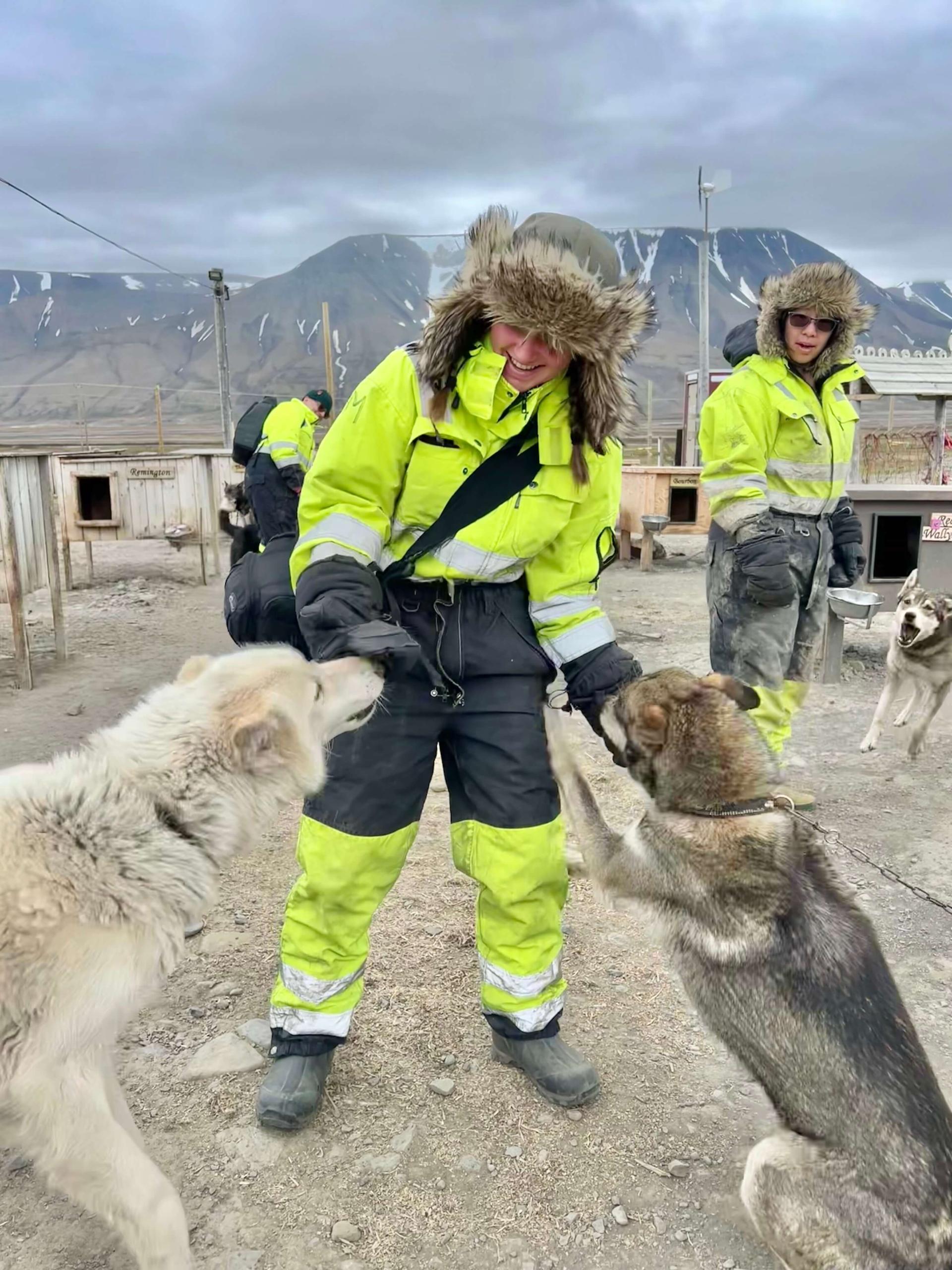 UVM intern with sled dogs in the artic
