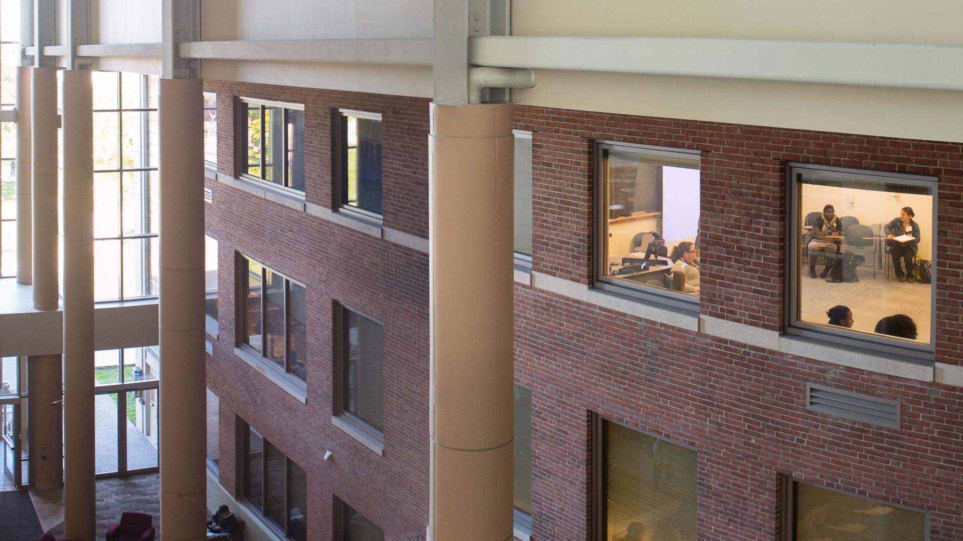 view of Terrill Hall from Davis Center Atrium
