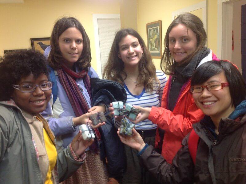UVM students display the felted soap bars they made during a Catamount Class.
