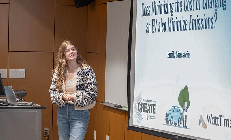 CEMS student Emily Ninestein shares a presentation during a CREATE energy event 