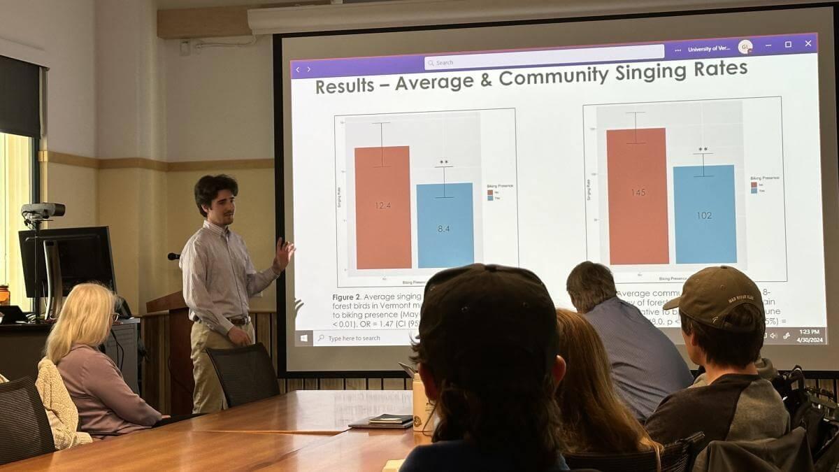 Gus presenting data during his thesis seminar.