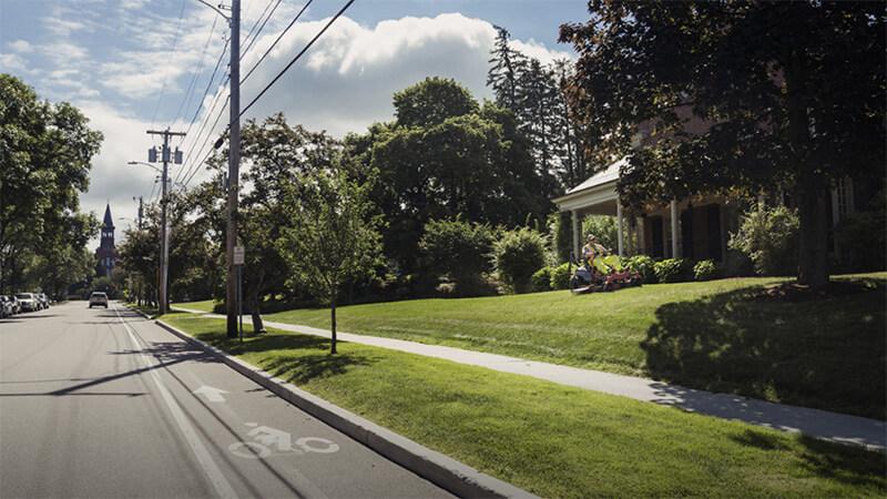 View of quiet street in Burlington, Vermont