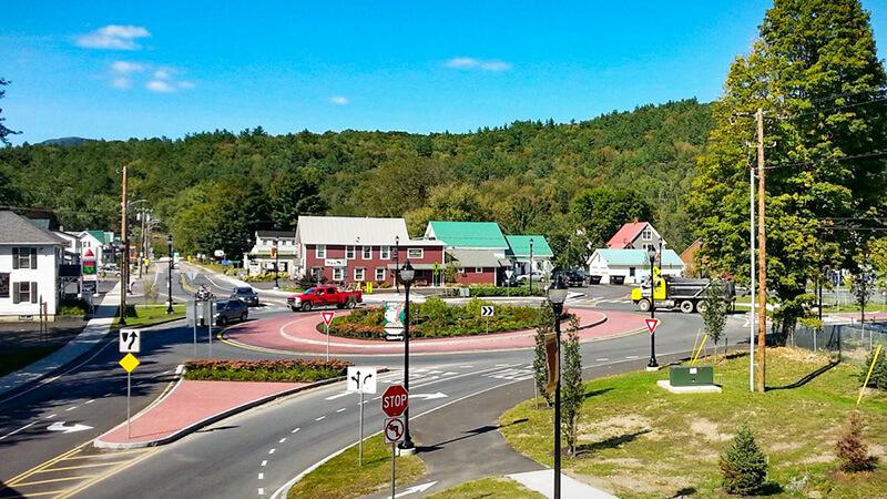 View of the Waterbury, VT roundabout