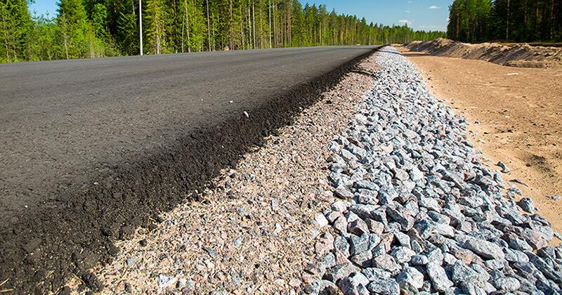 View of aggregate levels in roadway construction
