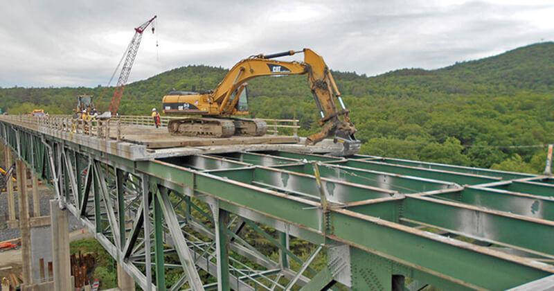 A highway bridge under construction in Vermont