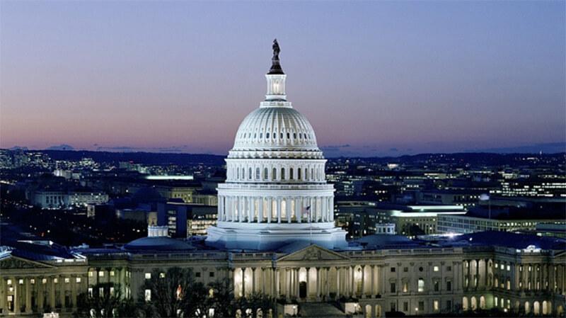 US Capitol building at dusk