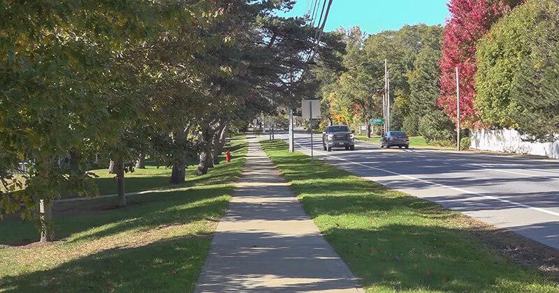 View of a sidewalk in Burlington, Vermont